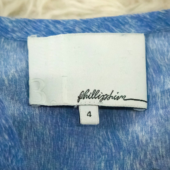 3.1 Phillip Lim Size 4 Blue Print Split V Neck Long Sleeve 100% Silk Tunic Top - Picture 3 of 6